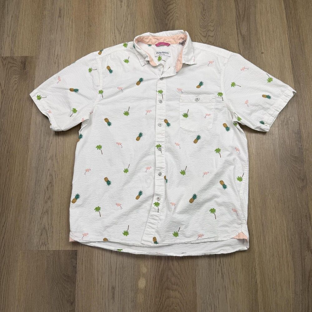 Tommy Bahama Nova Wave Shirt Mens Large White Tropical Short Sleeve Pineapple
